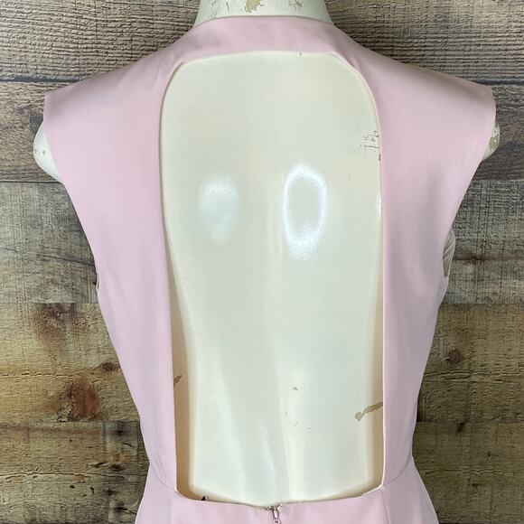 NBD Senseless Sleeveless Dress Deep V Neck Open Back Ruffle Trim Pink SZ Medium - Picture 5 of 8